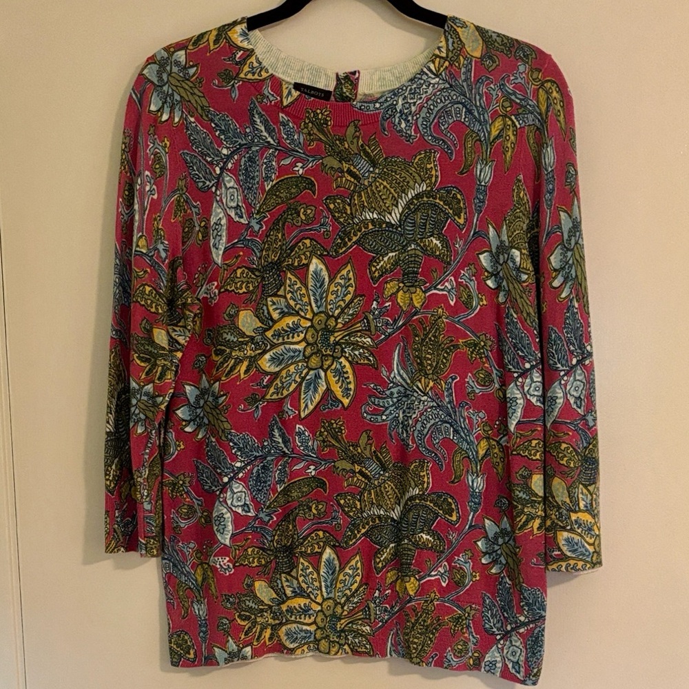 Talbots Multicolor 3/4 sleeve Floral Crew Neck Sweater